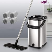 ZCXBHD 2 In 1 Flat Mop And Bucket Set System For Floor Self Cleaning & Drying 360 Degree Rotate With Drain Water Hole Replacement Microfibre Pad Stainless Steel Pole (Color : Silver, Size : B)