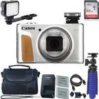 Canon PowerShot SX740 HS Digital Camera (Silver) with 64 GB Card + LED Compact On-Camera Light + Premium Camera Case + 2 Batteries + Tripod