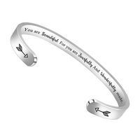 BTYSUN Bracelets for Women Girls Inspirational Gifts for Her Mom Motivational Birthday Cuff Bangle Friendship Personalized Mantra Jewelry Come Gift Box (You are Beautiful for You are Fearfully.)
