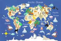 LFEEY 5x3ft Cartoon Kids Map Photography Backdrop Flat World Globe Animals on Earth for Education School Geography Continent Photo Background Studio Props