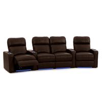 Octane Turbo XL700 Home Theater Seating - Brown Leather - Power Recline - Lighted Cup Holders & Baserail - Curved Row 4 Chairs - Arm Storage - Accessory Dock - Memory Foam