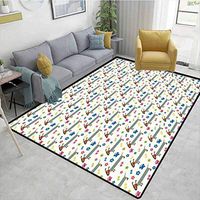 Bigdatastore Dog Lover Animals Area Rug Anti Slip Pad, Wiener Dog Cartoon Dachshund Puppy with Striped Pajamas Flowers and Butterflies, Easy Maintenance Area Rug Living Room Bedroom Carpet(2.5'x 7')