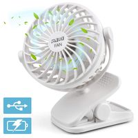 HIMETSUYA Stroller Fan,Clip on Battery Operated Fan,USB Small Desk Fan for Computer with 4 Speed and 360° Rotation,Portable Low Noise Cooling Fan for Baby (White)