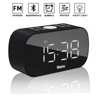 Wireless Bluetooth Speakers Portable Alarm Clock with FM Radio Night Light 5" LED Stylish Mirror Digital Display Sleep Timer with Snooze Function Compatible with iPhone, Samsung and More
