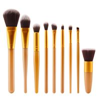 Jocestyle 9 Pcs Pro Makeup Brush Set Flat Powder Foundation Cream Concealer Brush Cosmetic Tool (Gold+Gold)