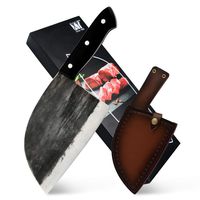 Full Tang Butcher Knife Handmade Forged Kitchen Chef Knife High Carbon Clad Steel Butcher Cleaver with Leather Knife Sheath