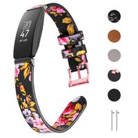 Tensea Leather Band Replacement for Fitbit Inspire HR Band, Women Men Slim Strap Wristband Compatible with Fitbit Inspire and Fitbit Inspire HR (Pink Flower)