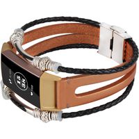 somoder [Handmade] Leather Bands Compatible with Fitbit Charge 3, Handmade Vintage Leather Bracelet with Bohemia Decor Replacement for Fitbit Charge 3 (DIY Style)