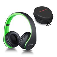 Bluetooth Headphones Over Ear, Wireless Headset Hi-Fi Stereo, Foldable, Soft Memory-Protein Earmuffs, Built-in Mic and Wired Mode for PC Cell Phones TV and Travelling£¨Black-Green£ by WorWoder