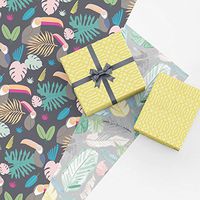 Tropical Gift Wrap Collection, 9 Rolled Sheets of Wrapping Paper with Toucans, Watercolor Leaves, and Chartreuse Lattice Pattern, Made in America by REVEL & Co