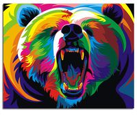 iFymei DIY Oil Painting Kit , Paint by Numbers for Adults & Kids & Beginner , 16 x 20 inch Canvas & Acrylic Paints - Colorful Bear