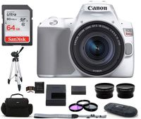 Canon EOS Rebel SL3 DSLR Camera with 18-55mm Lens - White (USA Warranty) Bundle, Includes: 64GB SDXC Class 10 Memory Card + Full Size Tripod + Telephoto & Wide Angle Lenses + More