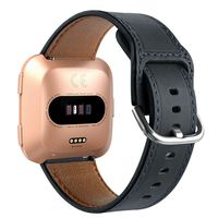 GHIJKL Leather Bands Compatible with Fitbit Versa & Versa Lite SE Watch, Slim Genuine Leather Replacement Wristband for Women Men, Large, Blue