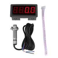4 Digital LED Display Tachometer RPM Speed Meter Panel Inductive Hall Effect Sensor NPN Proximity Switch Red/Blue(Red)