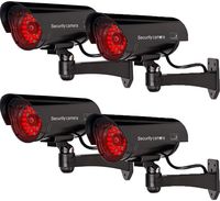 WALI Bullet Dummy Fake Surveillance Security CCTV Dome Camera Indoor Outdoor with 30 Illuminating LED Light and Security Alert Sticker Decals (B30-4), 4 Packs, Black