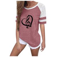 Sunhusing Womens Loose Plus Size Striped Short Sleeve Casual Round Neck Music Note Heart Casual T-Shirt Top(Pink,2XL)