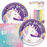 Unicorn Birthday Party Plates and Napkins Serves 16 With Birthday Candles