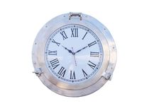 Hampton Nautical  Brushed Nickel Deluxe Class Porthole Nautical Clock, 20"