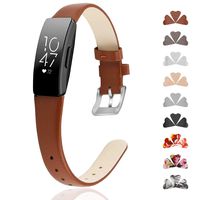 GVFM Band Compatible with Fitbit Inspire Bands/Inspire HR Band, Genuine Leather Slim Soft Strap Wristbands Accessories Replacement for Fitbit Inspire Fitness Tracker (L(6.7"-8.7"), Brown)
