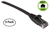 CAT6 Snagless Patch Cord UTP Network Ethernet Cable - 50 FT (Black) - 3 Pack