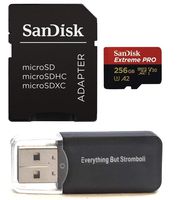 SanDisk 256GB Micro SDXC Memory Card Extreme Pro Works with GoPro Hero 8 Black, Max 360 Action Cam U3 V30 4K A2 Class 10 (SDSDQXCZ-256G-GN6MA) Plus 1 Everything But Stromboli (TM) MicroSD Card Reader