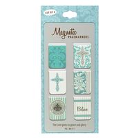 Christian Art Gifts Set of 6 Teal Cross Believe Inspirational Magnetic Bible Verse Bookmark with Scripture, Size Extra Small 1" x .75"