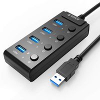 ORICO 4-Port USB Hub, USB 3.0 Format with Individual Power Switches and LEDs for Windows, Mac, Linux, PC and Laptop - Black