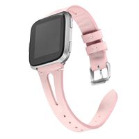 bayite Leather Bands Compatible with Fitbit Versa/Versa 2, Slim Wristband with Ventilated Hole Replacement Accessories Strap Versa Women Men, Pink
