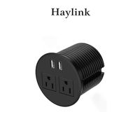 Haylink ETL Approved Round Desktop Power Strips Installed in 80mm Cut-Out Hole Hidden Desktop Socket with 6 ft 16 AWG Power Cord Recessed Desk Power Grommet for Office Furniture and Conference Desk