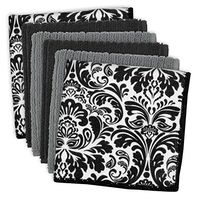 DII Microfiber Multi-Purpose Cleaning Cloths Perfect for Kitchens, Dishes, Car, Dusting, Drying Rags, 12 x 12, Set of 6 - Black Damask