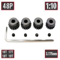 48P Pinion Gear Set Hardened 16T 17T 18T 19T 3.175mm RC Motor, 4 Pcs 48 Pitch Gears RC Upgrade Part with Hex Key