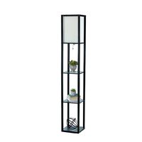 Simple Designs Home LF1014-BLK Etagere Organizer Storage Shelf Linen Shade Floor Lamp, Black