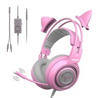 SOMIC G951s Pink Stereo Gaming Headset with Mic for PS4, Xbox One, PC, Mobile Phone, 3.5MM Sound Detachable Cat Ear Headphones Lightweight Self-Adjusting Over Ear Headphones for Women