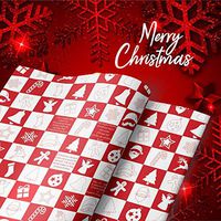 eVincE Christmas Wrapping Paper ⌡ red & White Wrapping Paper ⌡ Christmas Elements, Decoration ⌡ Kids, Adults, Friends, ⌡ Informative with Interesting Xmas Facts