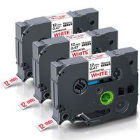 Unismar Tze 232 Tze-232 12mm 0.47'' Laminated Tz Red on White Label Tapes Compatible for Brother P-Touch PT-D210 PT-D200 PTD400AD PT-H100 PT-H110 PTD600 PT-1280 PT-1290 PT-1890C, 1/2'' x 26.2' 3-Pack