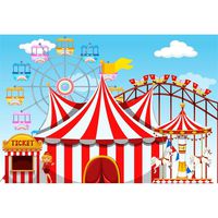 YongFoto 12x8ft Cartoon Children Amusement Park Backdrop Circus Tent Photography Background Ticket Ferris Wheel Carousel Roller Coaster Kids Boy Girl 1st Birthday Party Banner Portrait Studio Props