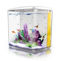 FREESEA 1.4Gallon Betta Aquarium Starter Kits Square Fish Tank with LED Light and Filter Pump