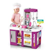 Deluxe Kitchen Playset, Mosunx Kids Play and Pretend Kitchen Set with Sound and Lights,Simulation Cooking Toys for Boys Girls Over 3 Years Old (Purple, for 3Years Old +)