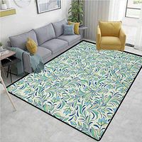 YucouHome Flower Geometric Door Mats Area Rug, Soft Toned Spring Revival Seasonal Petals Bitter Gourd Blooms Foliage Illustration, Fashionable High Class Living Bedroom Rugs(4'x 6') Multicolor