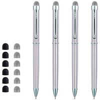 ChaoQ Stylus Pen, 4 Pcs Stainless Steel Silver Hybrid Mesh Fiber Tip Stylus Pen and Ballpoint Pen for Touch Screen Devices with 6 Extras Fiber Tips, 6 Extras Rubber Tips