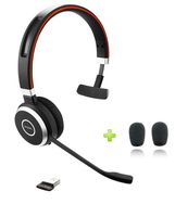 Jabra Evolve 65 Bluetooth UC Mono Headset Bundle | Bonus Mic Cushions and USB Dongle | Compatible with Softphones, Smartphones, Tablets, PC/MAC | 6593-829-409