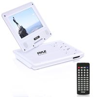 Pyle 7" Portable Multimedia Disc Player - High Res CD DVD Player with Swivel Angle Flip Screen Rechargeable Battery USB / 32GB SD Card Reader - Car Cigarette Lighter, Remote Control - PDV71WT (White)