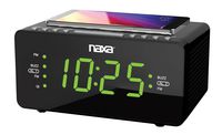 Naxa Electronics NRC-191 Dual Alarm Clock with QI Wireless Charging Function for Smartphones/iPod/iPhone/Tablets, LED Display, Black