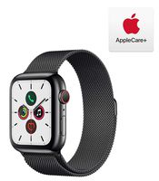 Apple Watch Series 5 (GPS + Cellular, 44mm) - Space Black Stainless Steel Case with Black Milanese Loop with AppleCare+ Bundle