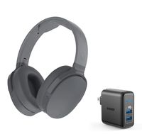 Skullcandy HESH 3 Noise Canceling Over-Ear Wireless Bluetooth Headphone Bundle with Anker 2 Ports USB Wall Charger - Gray