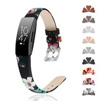 GVFM Band Compatible with Fitbit Inspire Bands/Inspire HR Band, Genuine Leather Slim Soft Strap Wristbands Accessories Replacement for Fitbit Inspire Fitness Tracker L(6.7"-8.7"), Red Floral