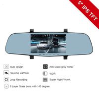 5 Inch Dual Lens Video Recorder Dash Cam Super Night Vision 1296P Rearview Mirror Car Camera Waterproof DVR Rear View Camera G-Sensor 145 Wide Degree Super Night Vision car Dash Camera