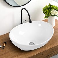 Giantex Vessel Sink 16x13 Inch Basin Porcelain W/Pop Up Drain Oval Bathroom Ceramic Sink Bowl