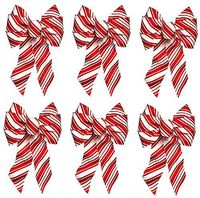 Holiday Trim 6146 8.5" x 14" Red & White Stripe Wired Christmas Bow - Quantity 6