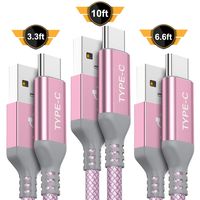 USB Type C Cable,AkoaDa 3-Pack (10ft+6.6ft+3.3ft) USB A to USB-C Fast Charger Nylon Braided Cord Compatible Samsung Galaxy Fold S8 S9 S10 Plus Note 9 8,Google Pixel 2 3 XL,LG V30,Moto Z3 Force(Pink)